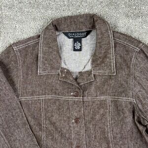 Dialogue Womens Linen Blend Jacket‎ Brown Contrast Stitch Button Front Size 10